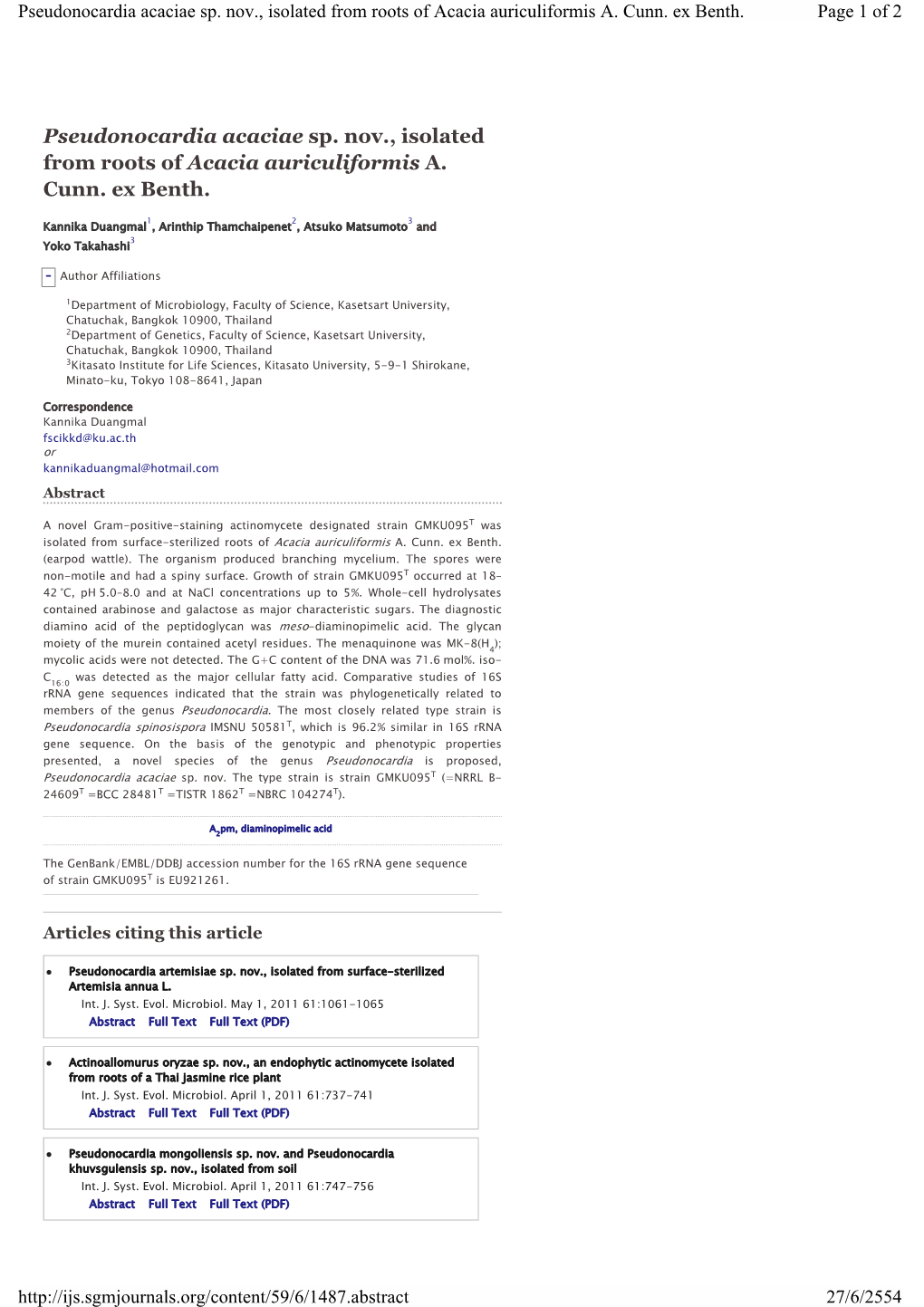 Pseudonocardia Acaciae Sp. Nov., Isolated from Roots of Acacia Auriculiformis A