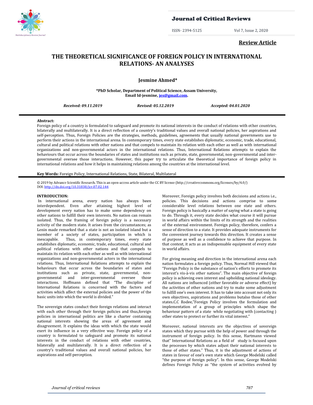 The Theoretical Significance of Foreign Policy in International Relations- an Analyses