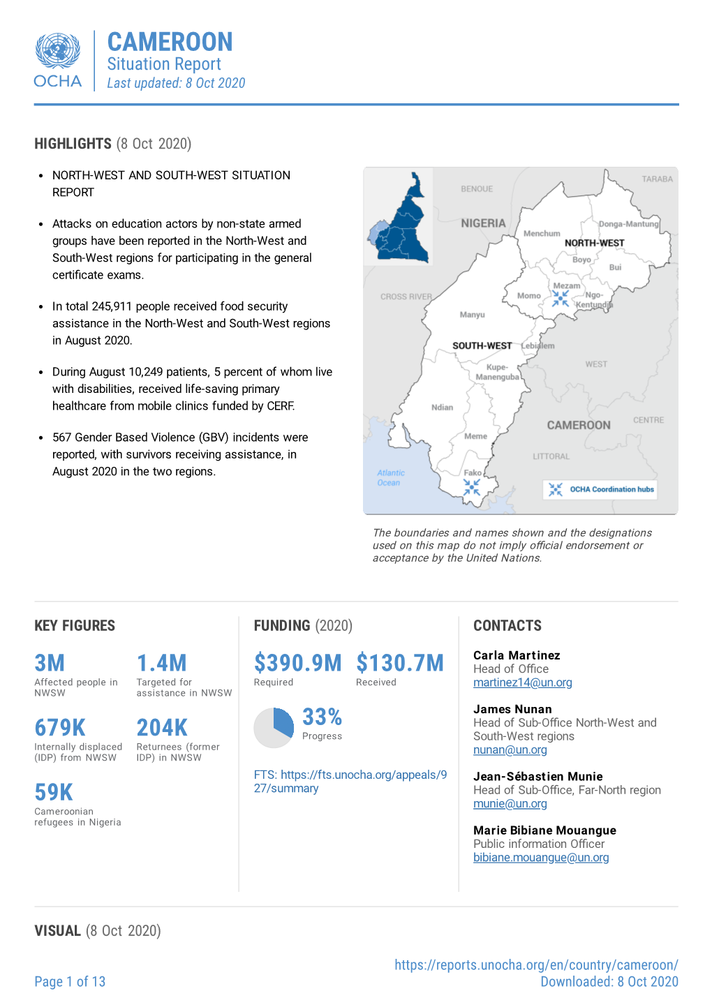 CAMEROON Situation Report Last Updated: 8 Oct 2020