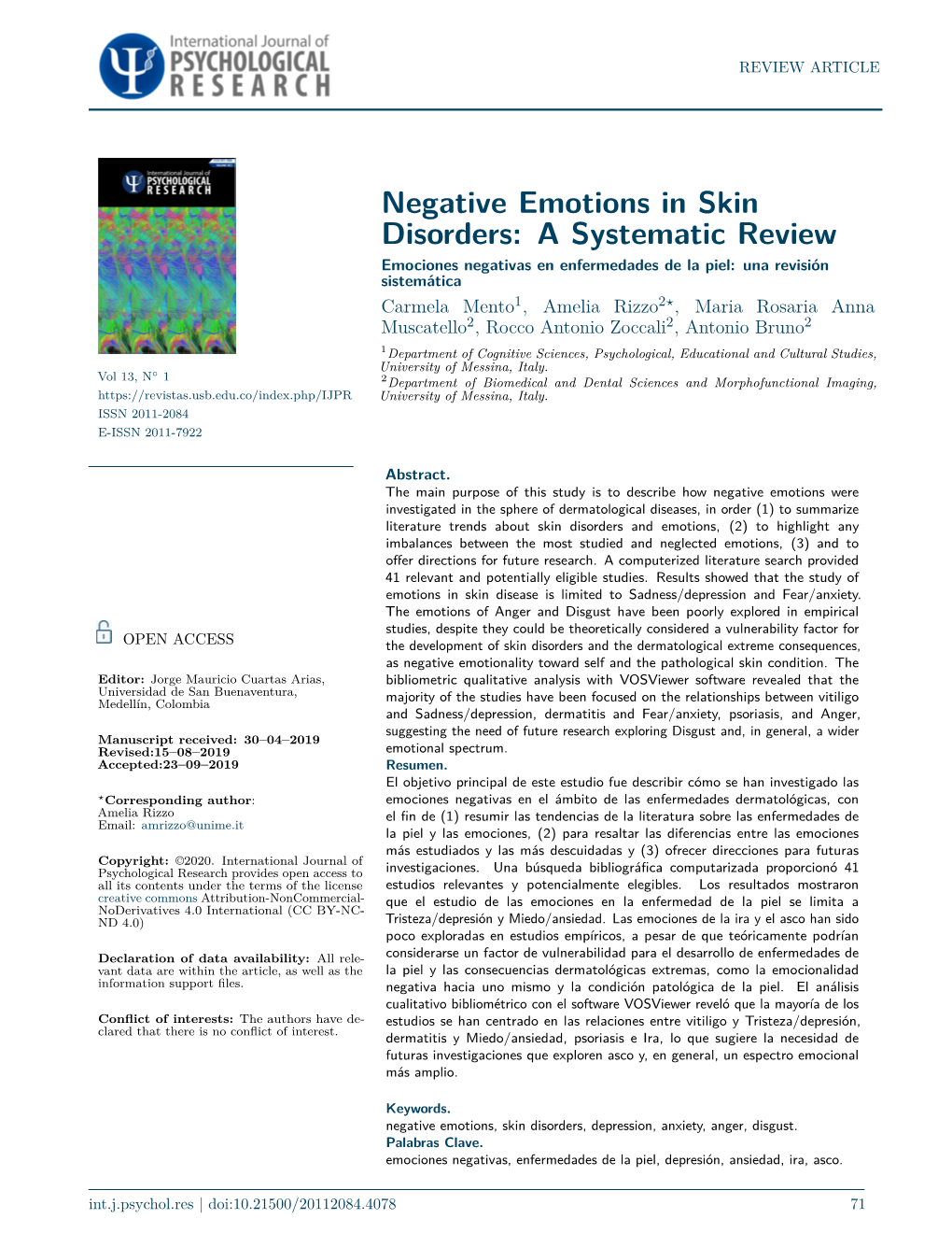 Negative Emotions in Skin Disorders: a Systematic Review