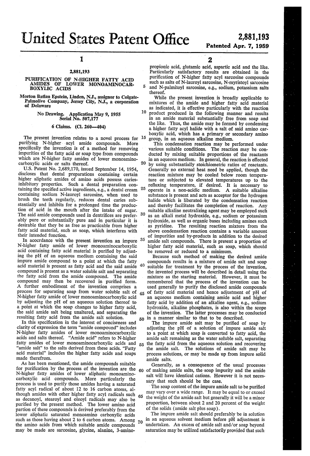 United States Patent Office Patented Apr