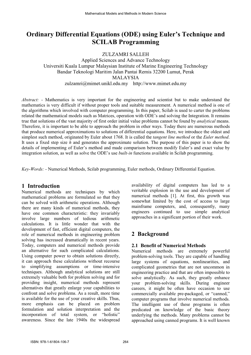 Ordinary Differential Equations (ODE) Using Euler's Technique And