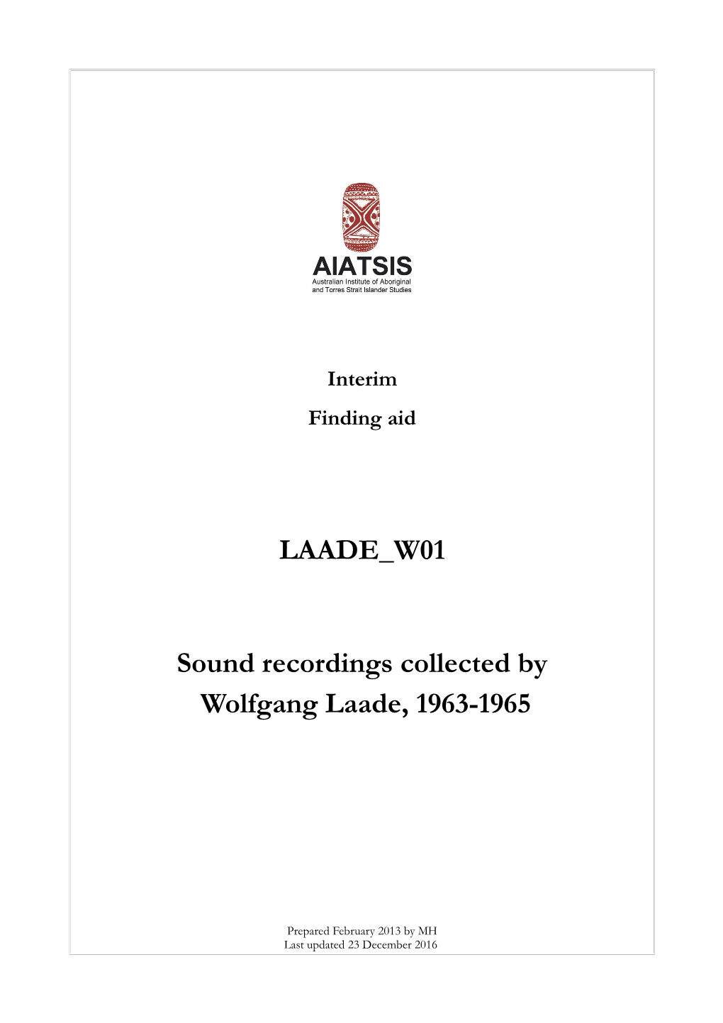 LAADE W01 Sound Recordings Collected by Wolfgang Laade, 1963