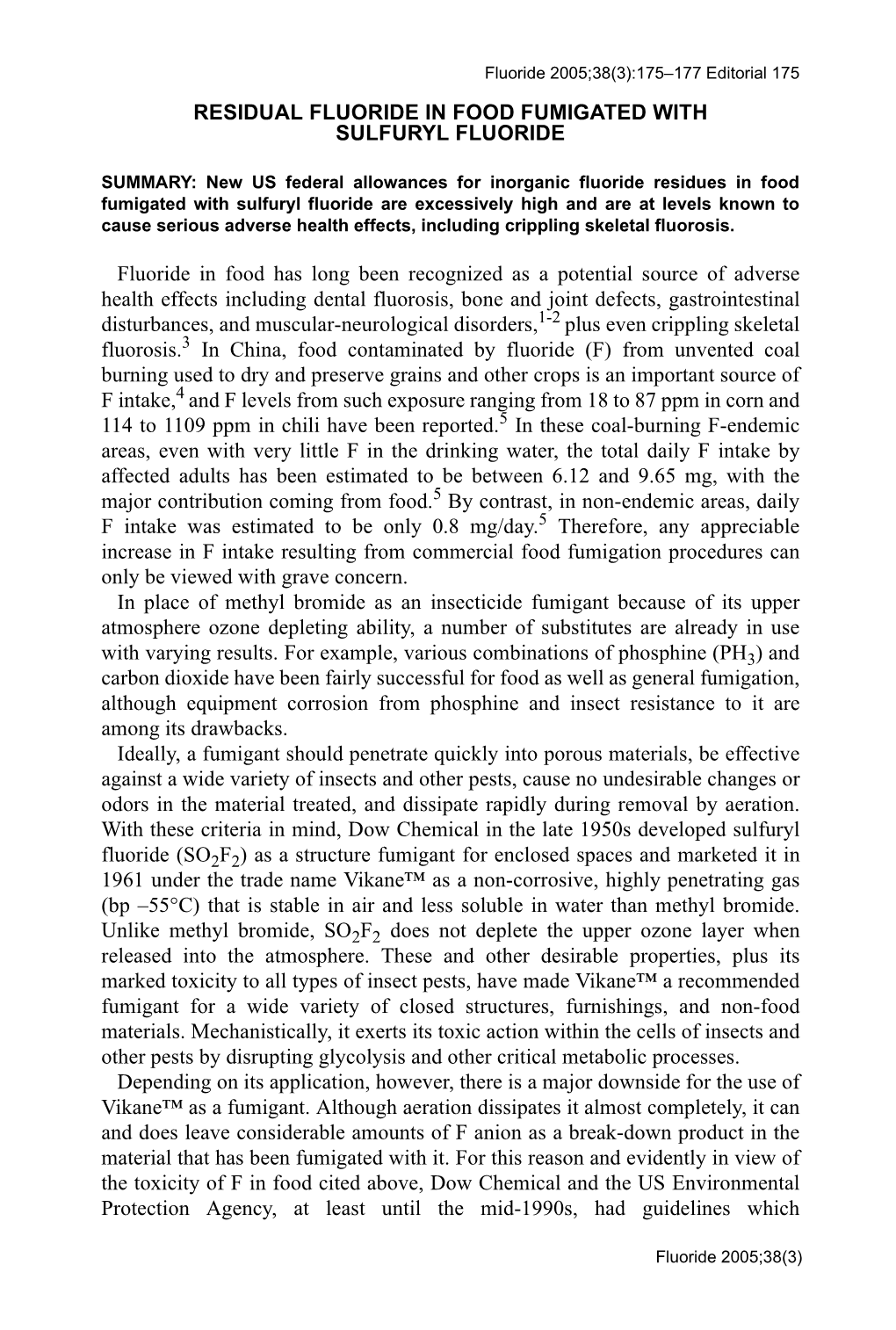 Residual Fluoride in Food Fumigated with Sulfuryl Fluoride