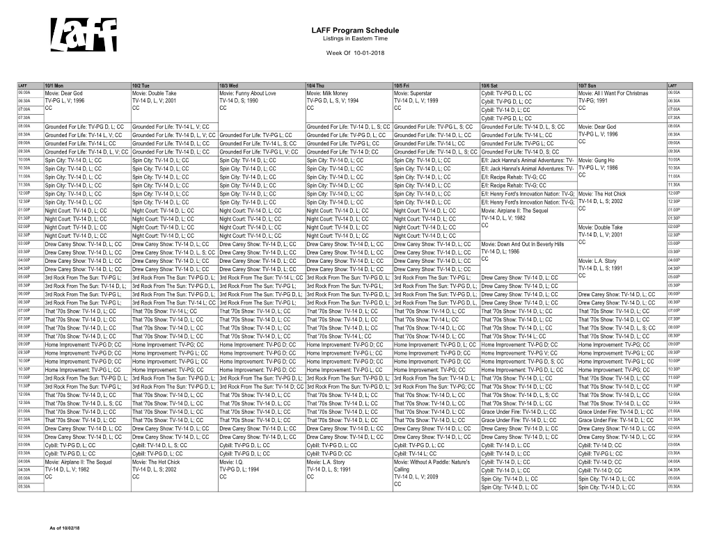 LAFF Program Schedule Listings in Eastern Time