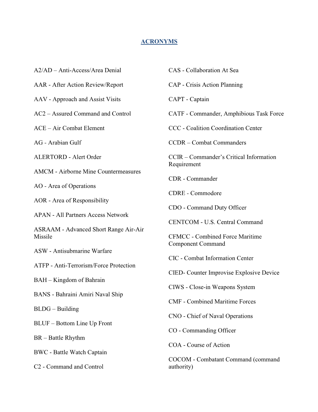 ACRONYMS A2/AD – Anti-Access/Area Denial