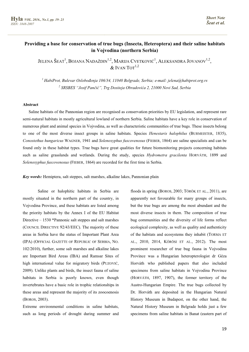 Providing a Base for Conservation of True Bugs (Insecta, Heteroptera) and Their Saline Habitats in Vojvodina (Northern Serbia)