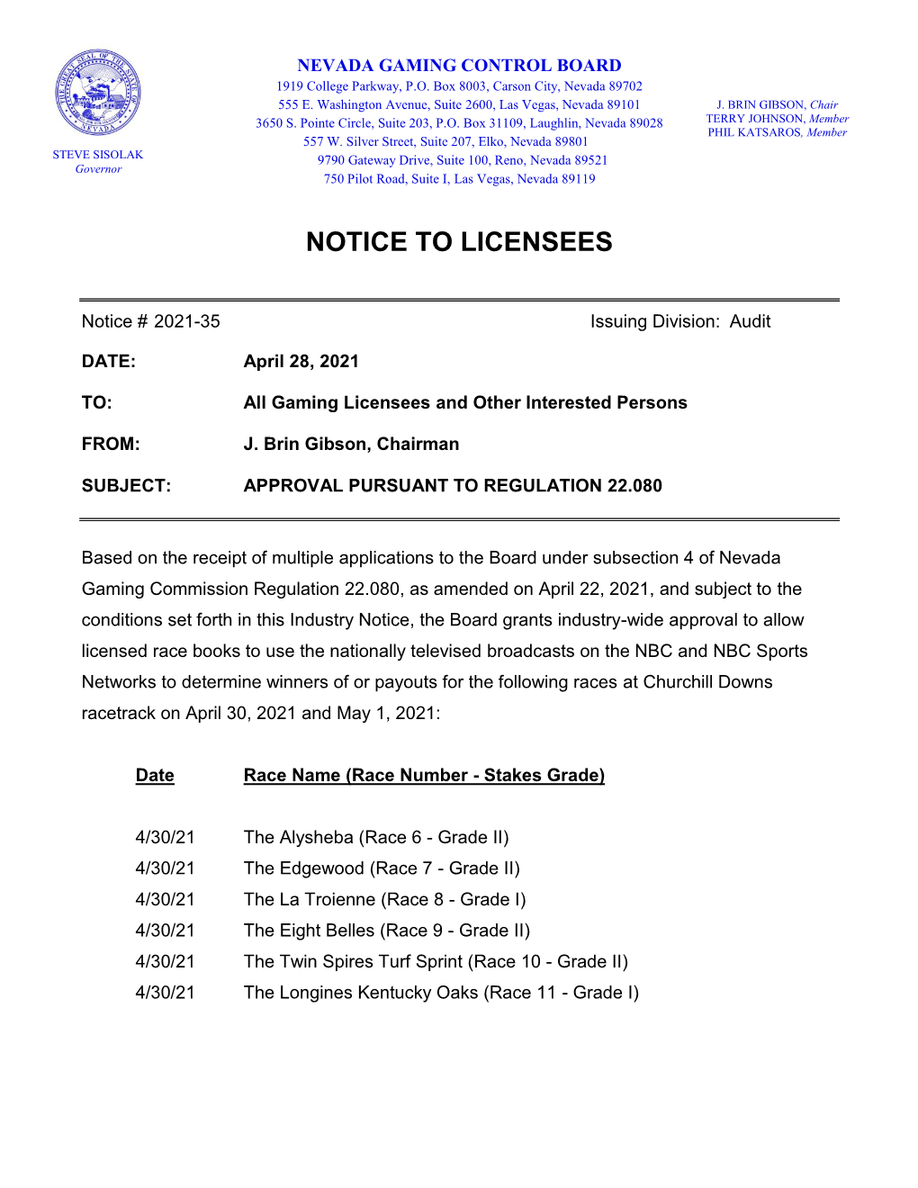 Notice to Licensees