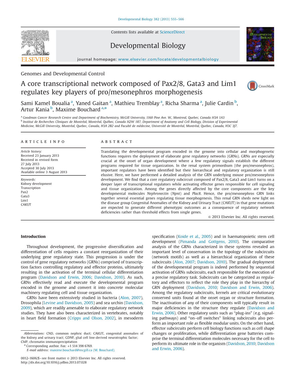 A Core Transcriptional Network Composed of Pax2/8, Gata3 and Lim1 Regulates Key Players of Pro/Mesonephros Morphogenesis