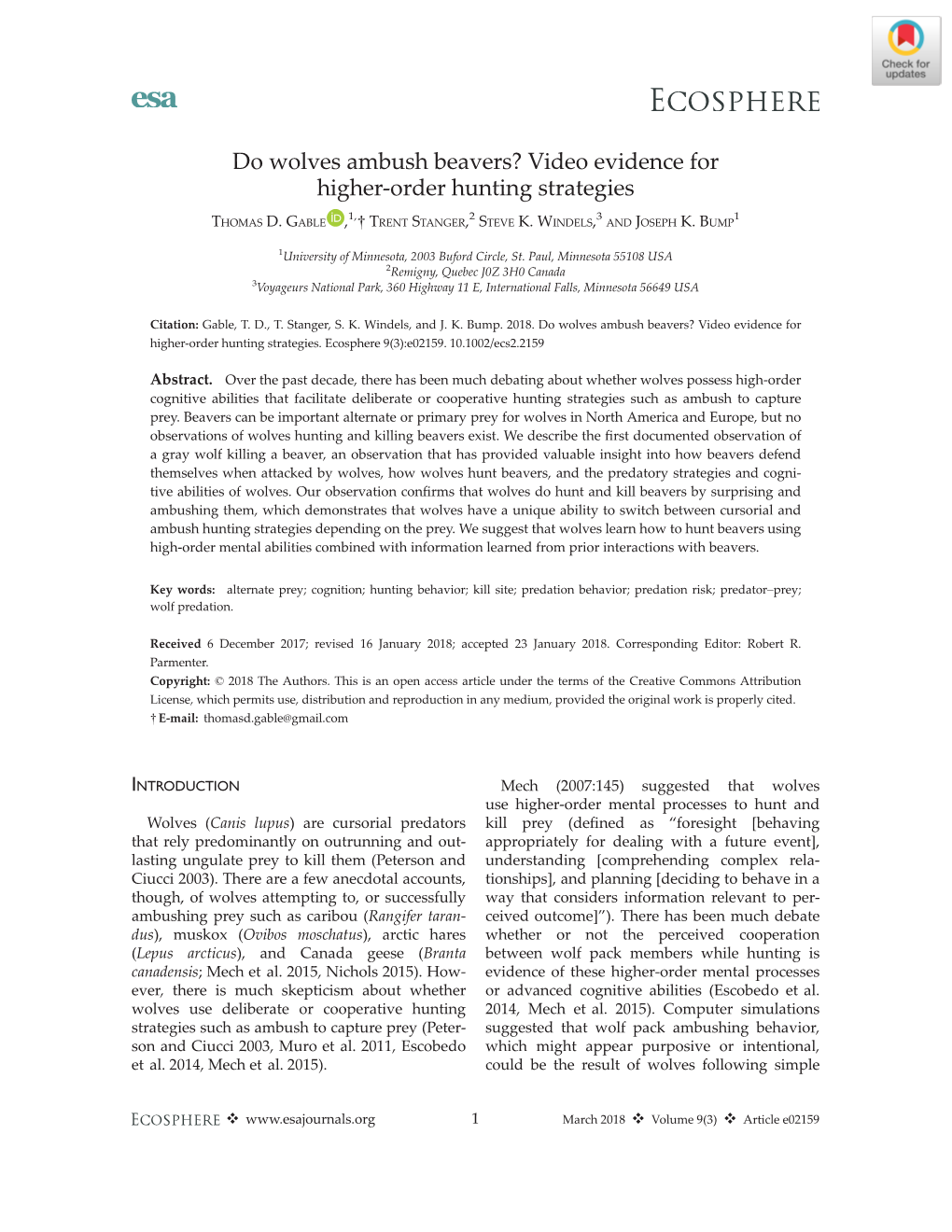 Do Wolves Ambush Beavers? Video Evidence for Higher-Order Hunting Strategies 1, 2 3 1 THOMAS D