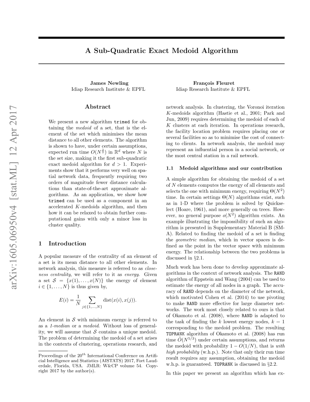 Arxiv:1605.06950V4 [Stat.ML] 12 Apr 2017 Racy of RAND Depends on the Diameter of the Network, 1 X Which Motivated Cohen Et Al