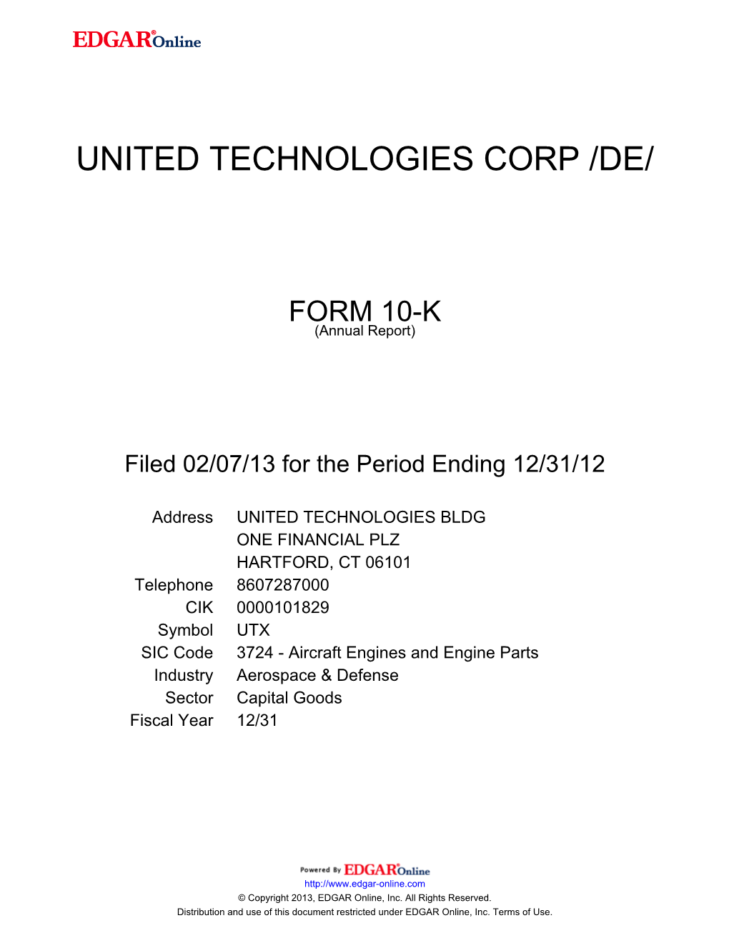 United Technologies Corp /De