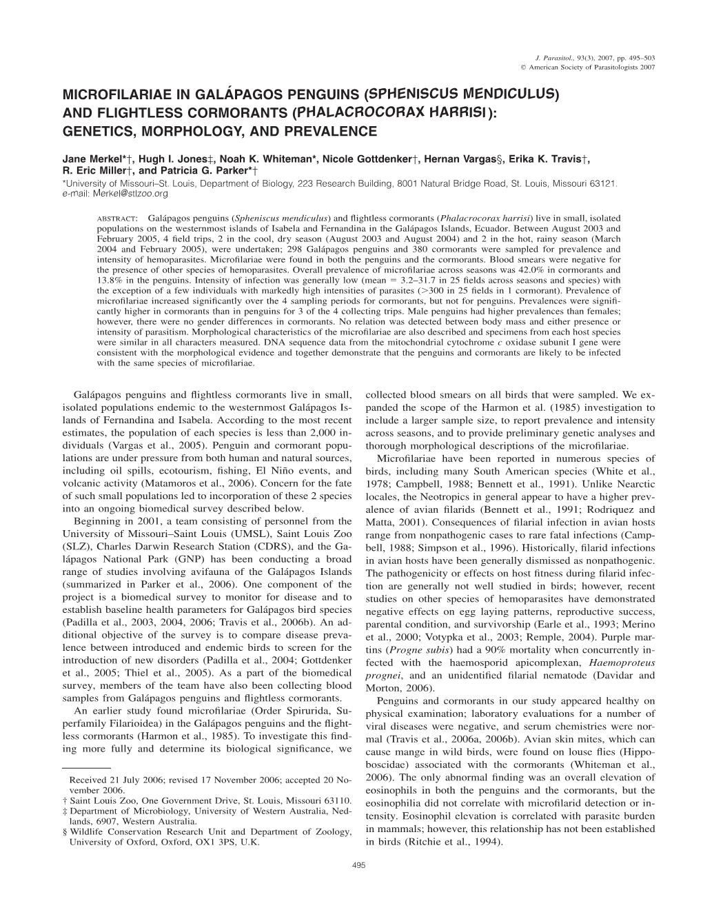 (Spheniscus Mendiculus) and Flightless Cormorants (Phalacrocorax Harrisi ): Genetics, Morphology, and Prevalence