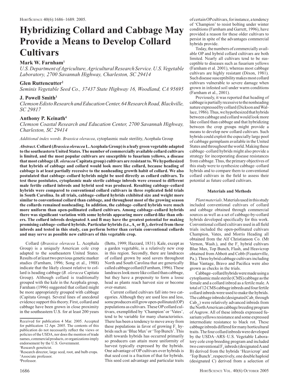 Hybridizing Collard and Cabbage May Provide a Means to Develop