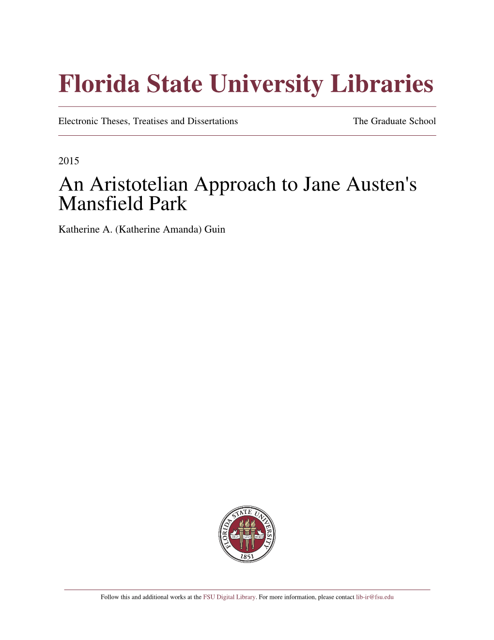 An Aristotelian Approach to Jane Austen's Mansfield Park Katherine A