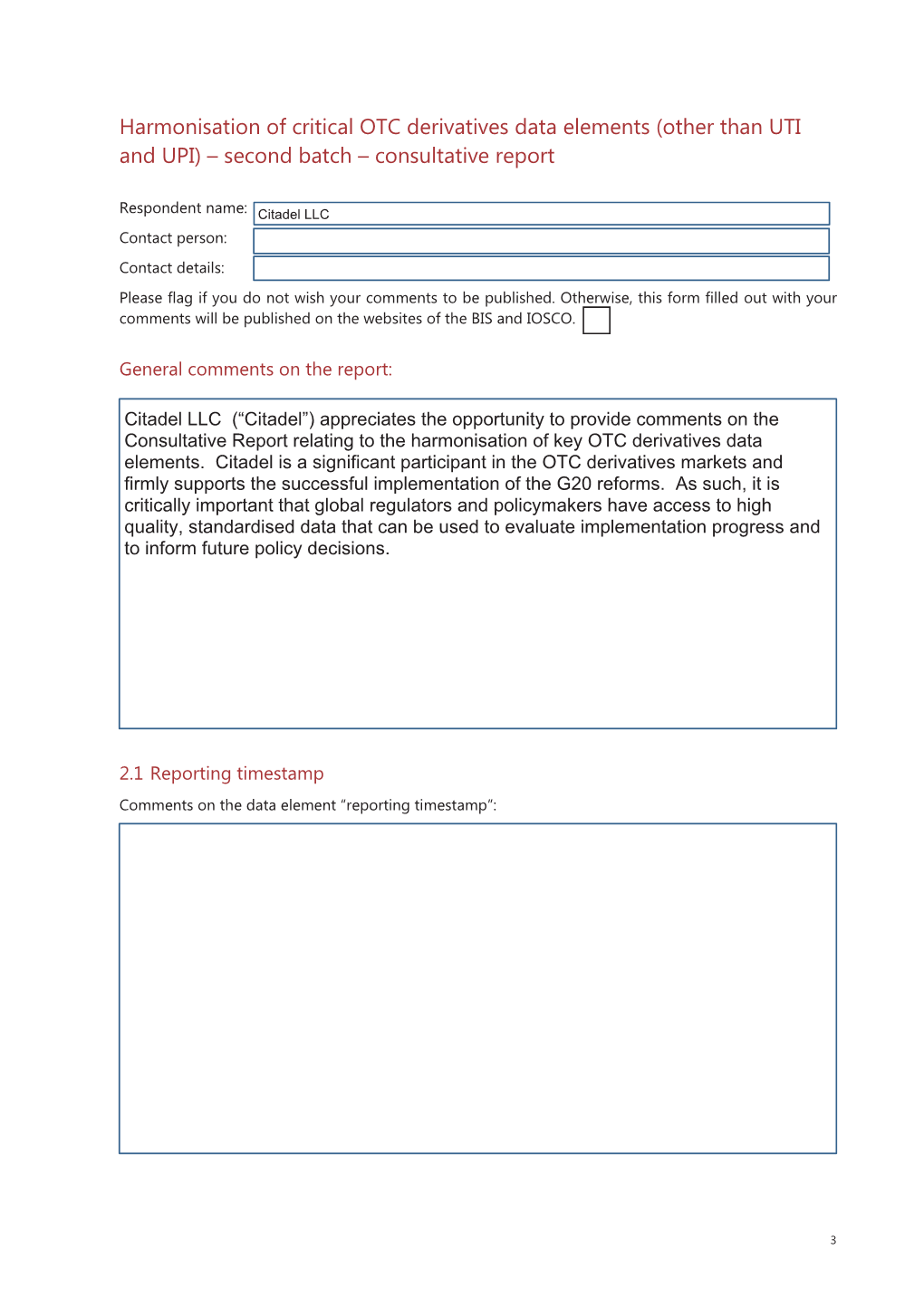 Citadel LLC Response to IOSCO's Consultation Document On