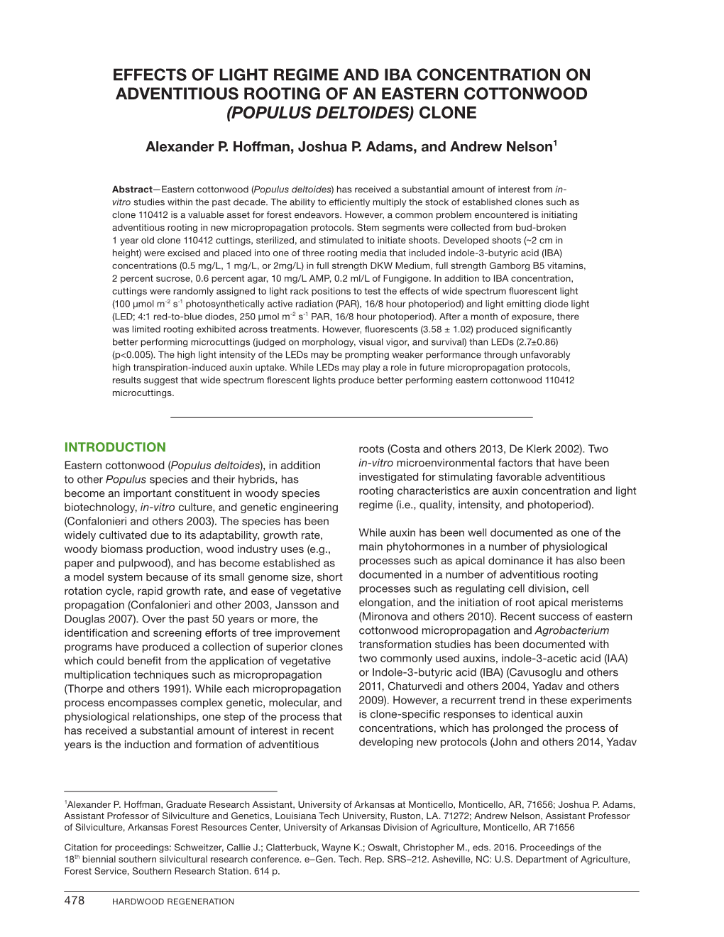 Effects of Light Regime and Iba Concentration on Adventitious Rooting of an Eastern Cottonwood (Populus Deltoides) Clone