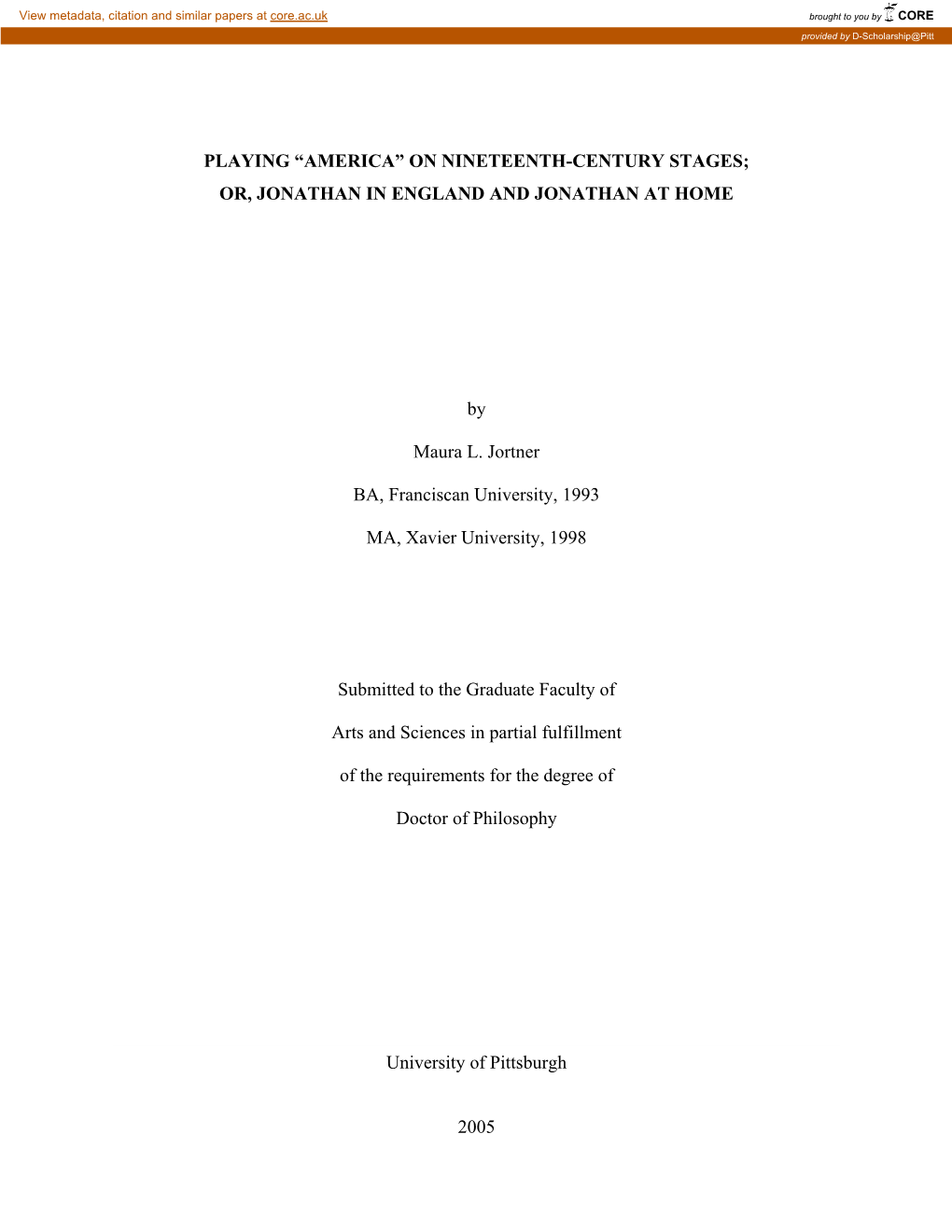 “America” on Nineteenth-Century Stages; Or, Jonathan in England and Jonathan at Home