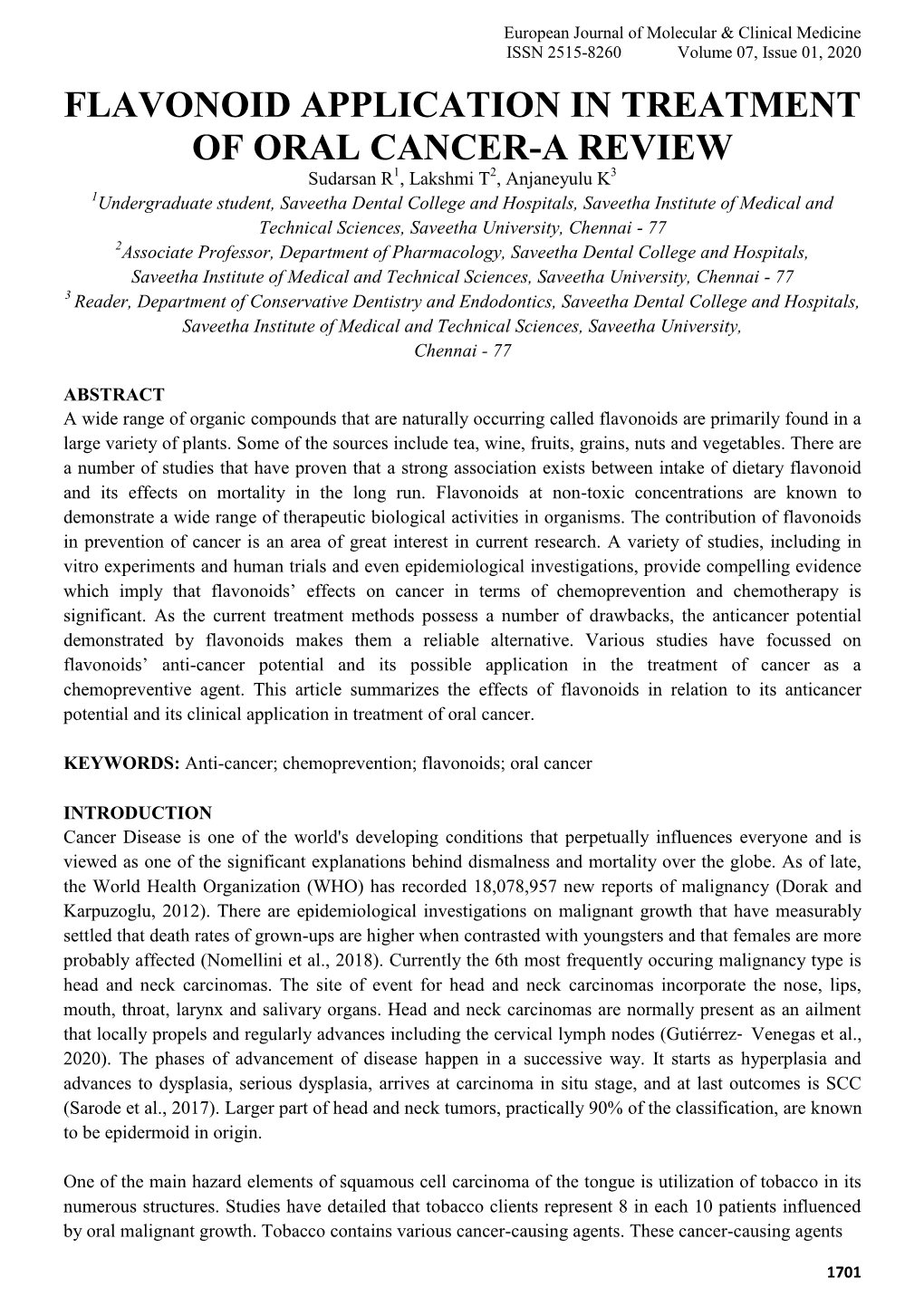 Flavonoid Application in Treatment of Oral Cancer-A Review