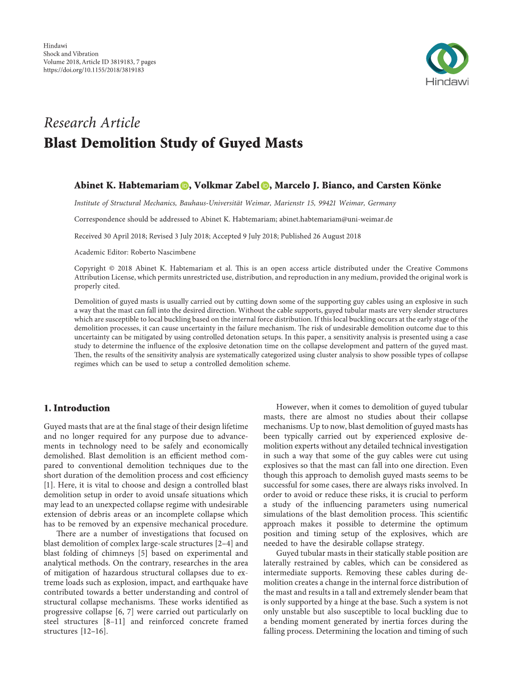 Blast Demolition Study of Guyed Masts