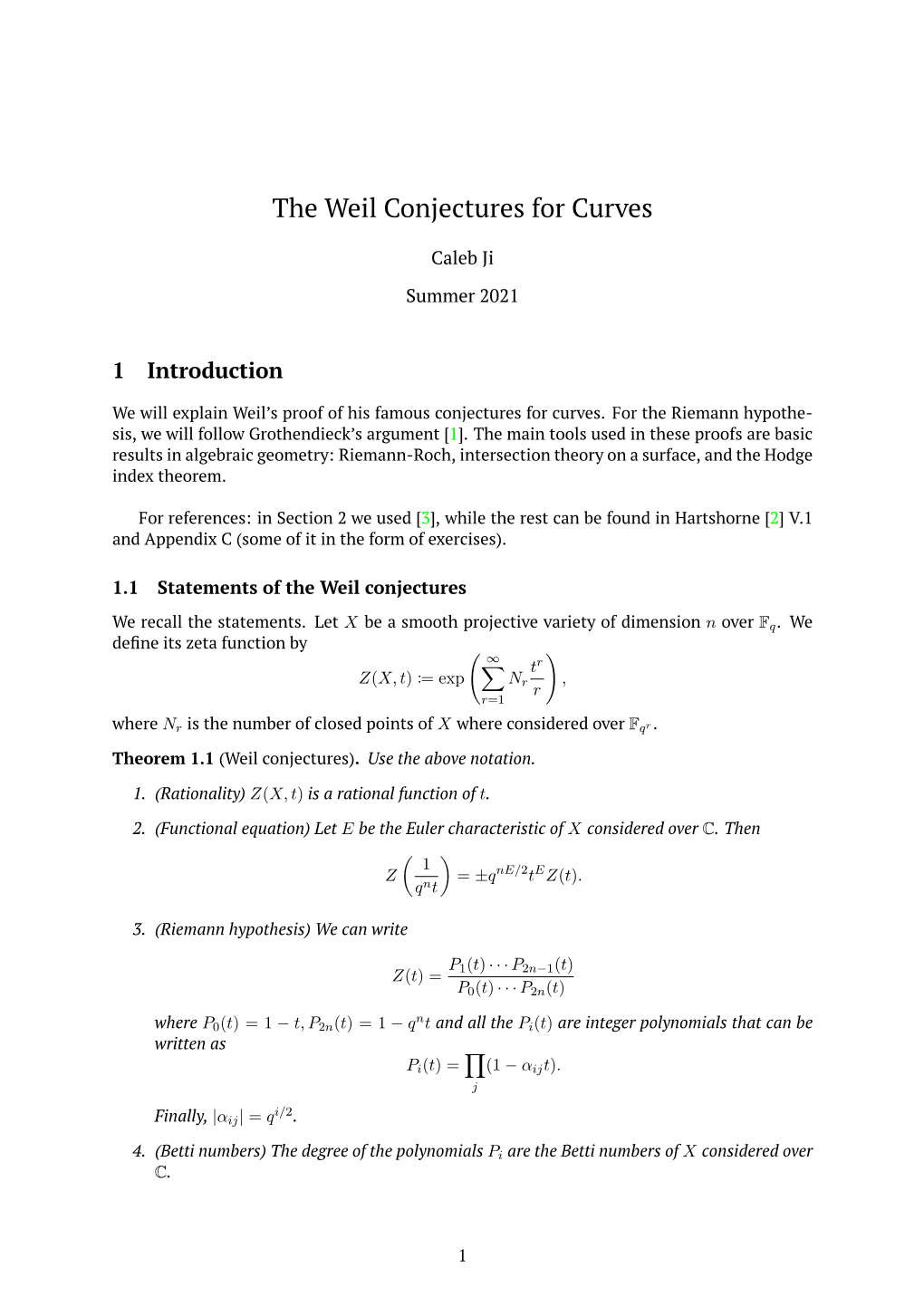 The Weil Conjectures for Curves