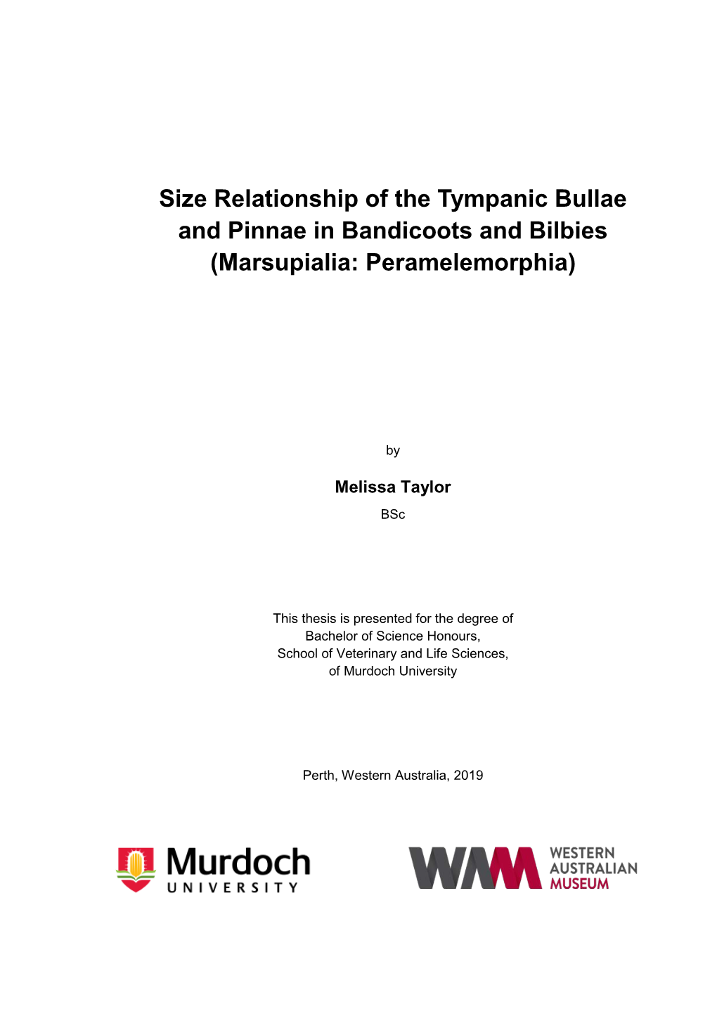 Size Relationship of the Tympanic Bullae and Pinnae in Bandicoots and Bilbies (Marsupialia: Peramelemorphia)