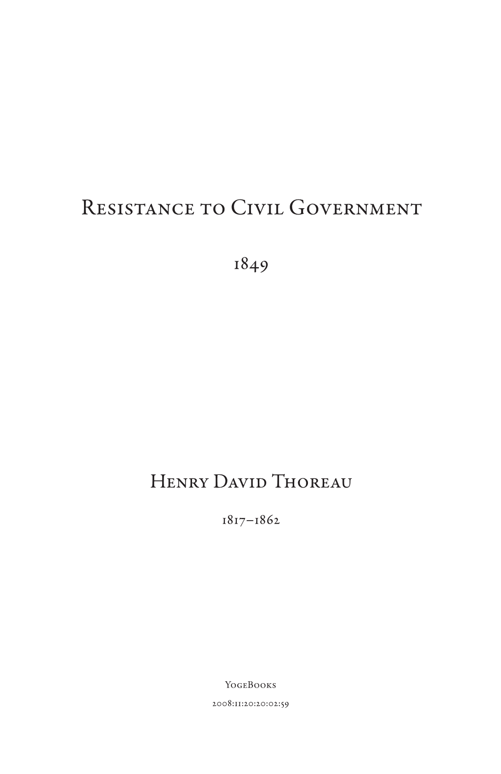 Resistance to Civil Government