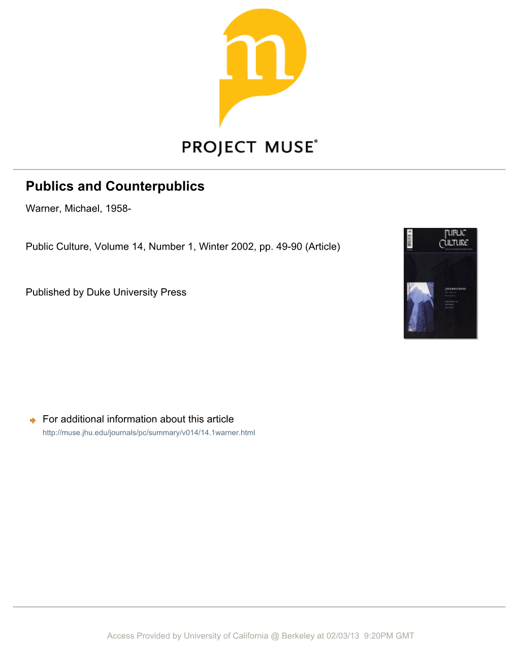 Publics and Counterpublics