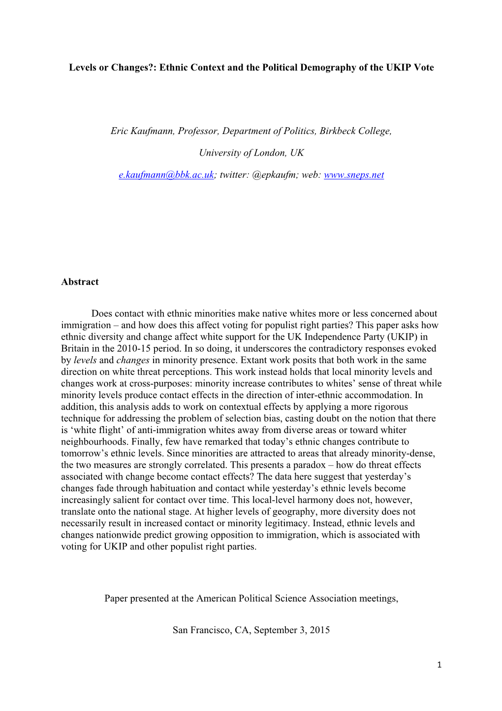 Levels Or Changes?: Ethnic Context and the Political Demography of the UKIP Vote