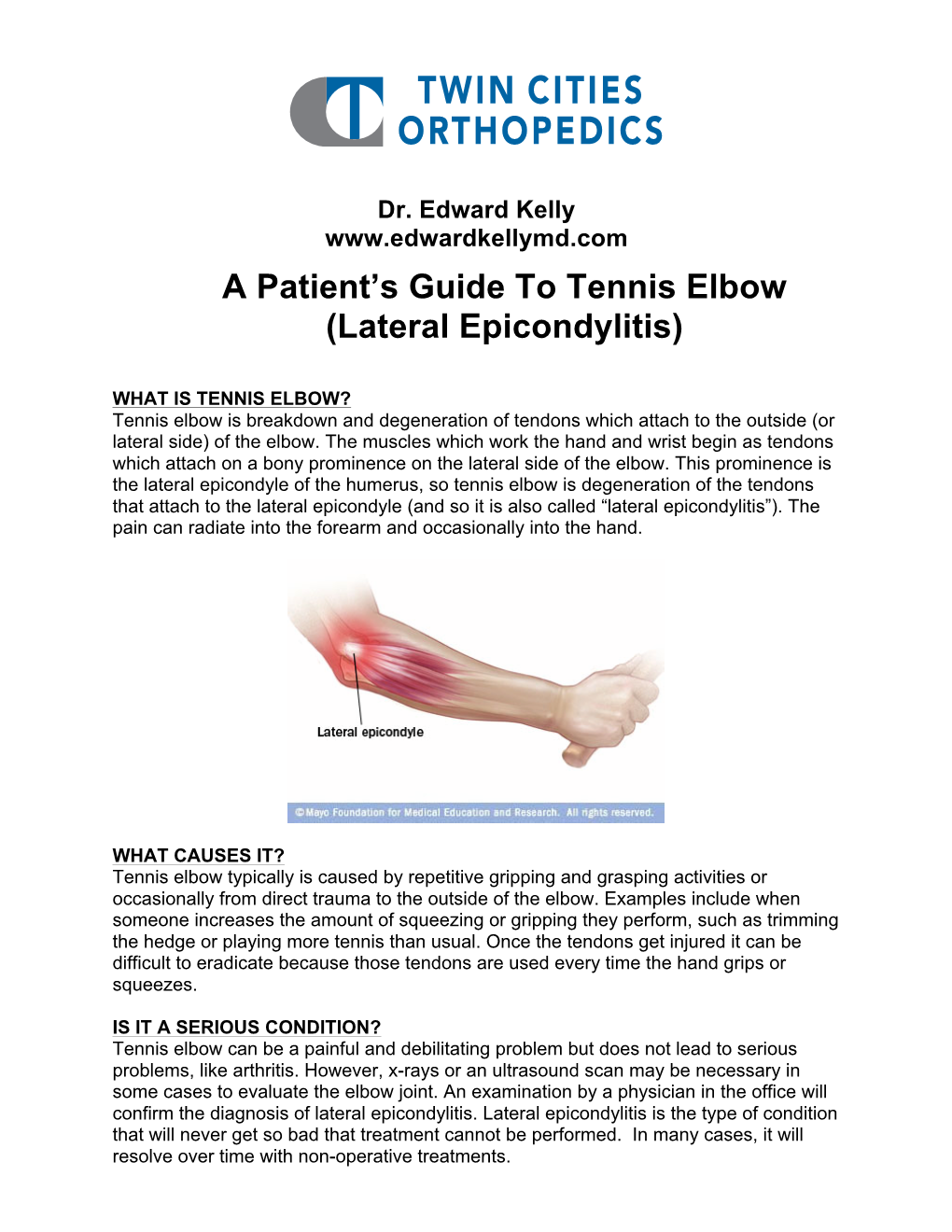 A Patient's Guide to Tennis Elbow (Lateral Epicondylitis)