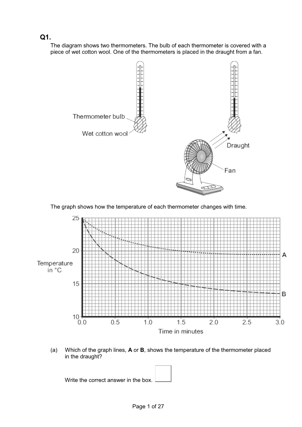 Page 1 of 27 the Diagram Shows Two Thermometers. the Bulb of Each