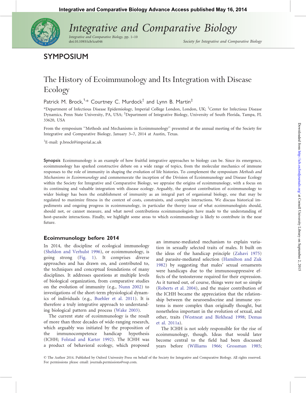 Integrative and Comparative Biology Advance Access Published May 16, 2014 Integrative and Comparative Biology Integrative and Comparative Biology, Pp