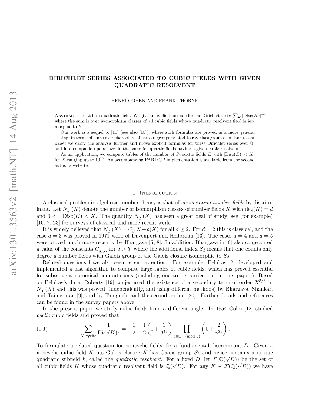 Dirichlet Series Associated to Cubic Fields with Given Quadratic Resolvent 3