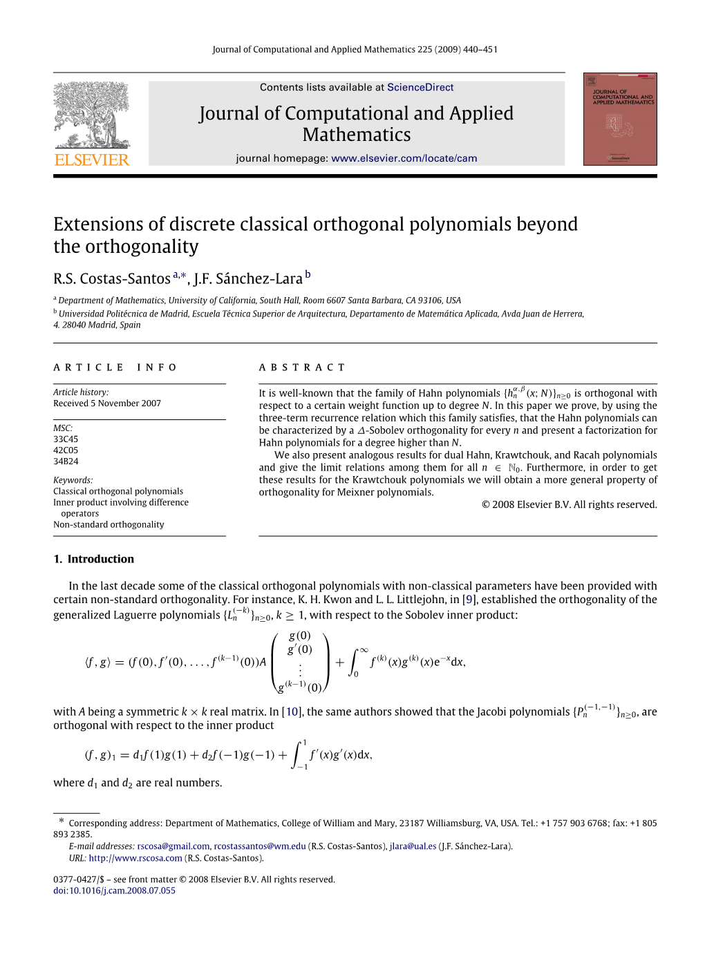 Journal of Computational and Applied Mathematics Extensions of Discrete