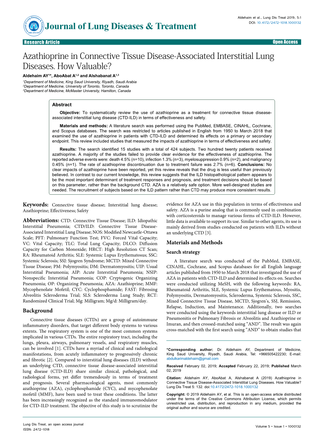 Azathioprine in Connective Tissue Disease-Associated Interstitial Lung Diseases