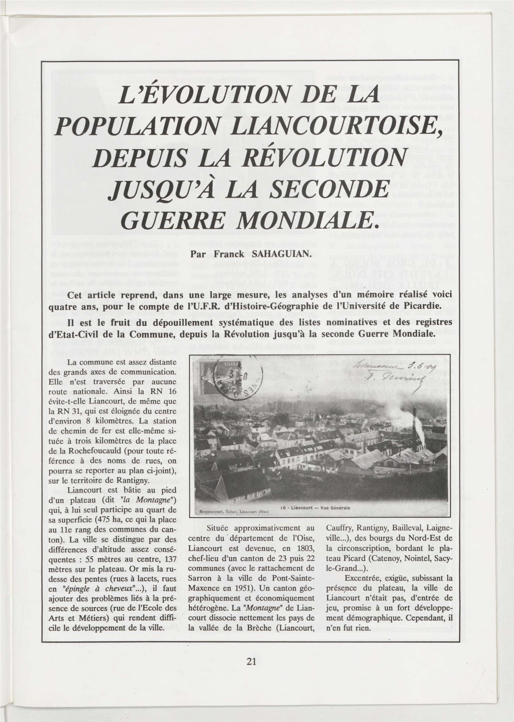 L'évolution De La Population Liancourtoise, Depuis La Révolution Jusqu'à La Seconde Guerre Mondiale
