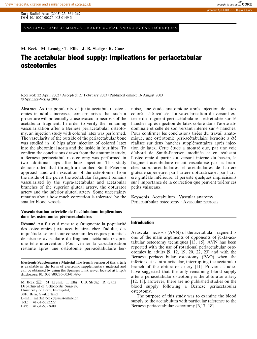The Acetabular Blood Supply: Implications for Periacetabular Osteotomies