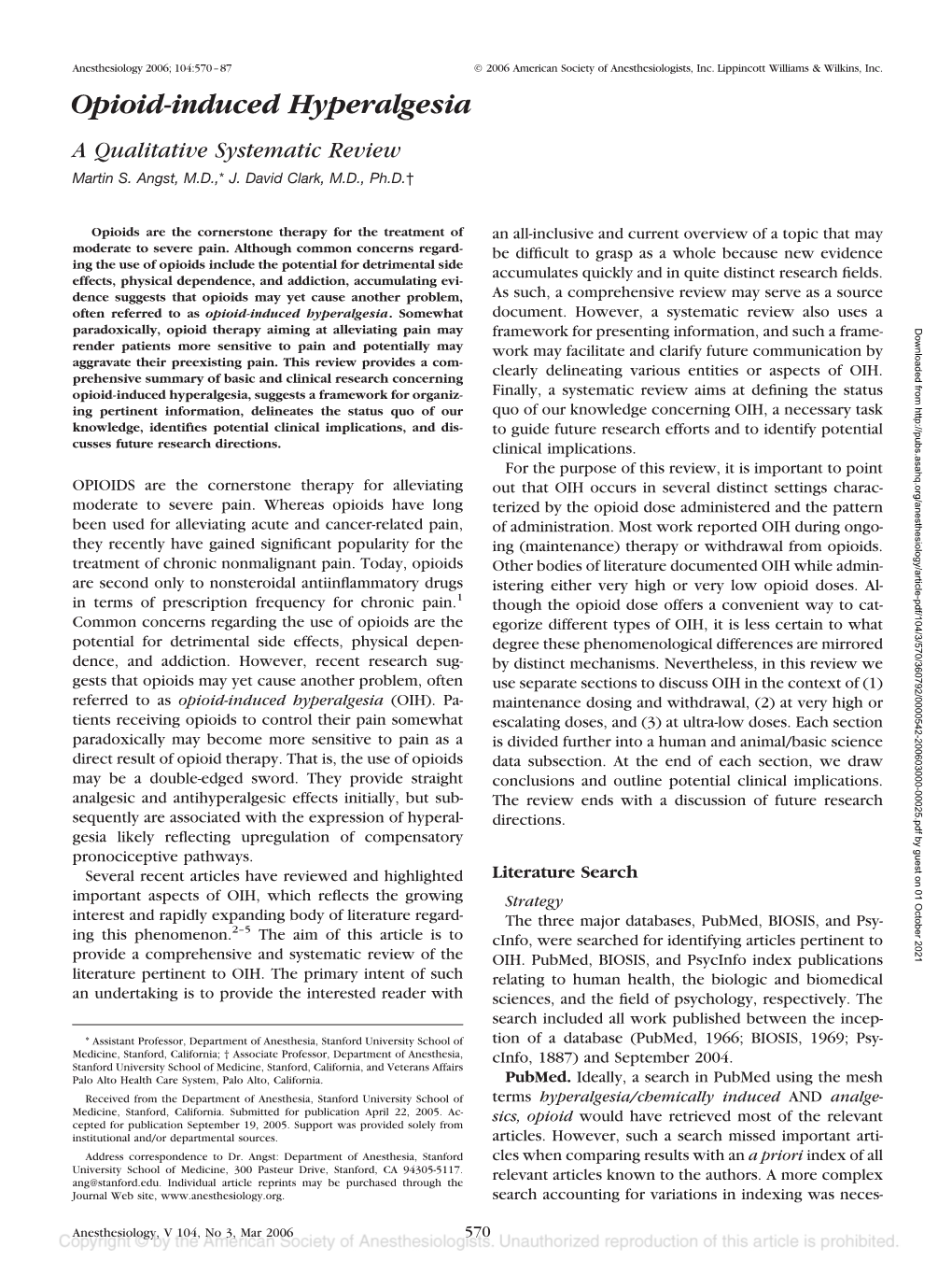 Opioid-Induced Hyperalgesia a Qualitative Systematic Review Martin S