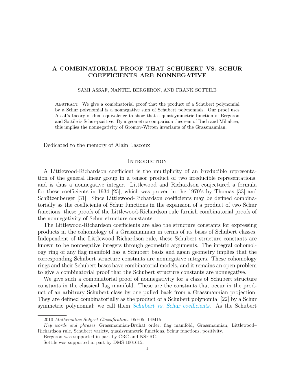 A Combinatorial Proof That Schubert Vs. Schur Coefficients Are Nonnegative