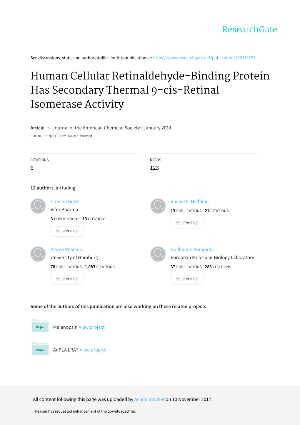 Human Cellular Retinaldehyde-Binding Protein Has Secondary Thermal 9-Cis-Retinal Isomerase Activity