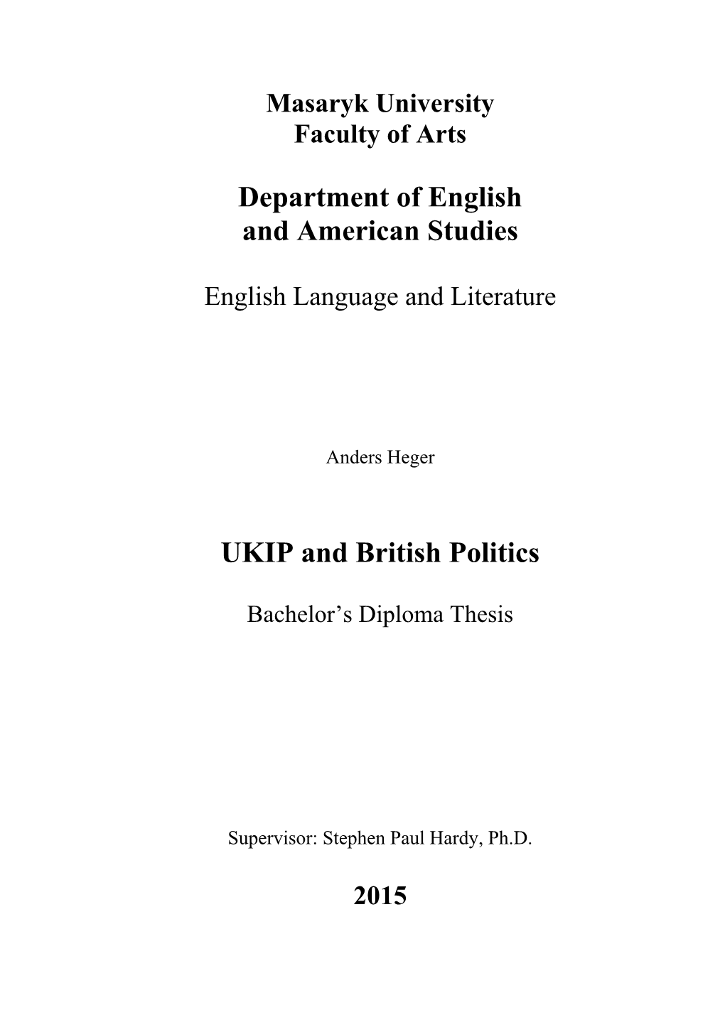 Department of English and American Studies UKIP And