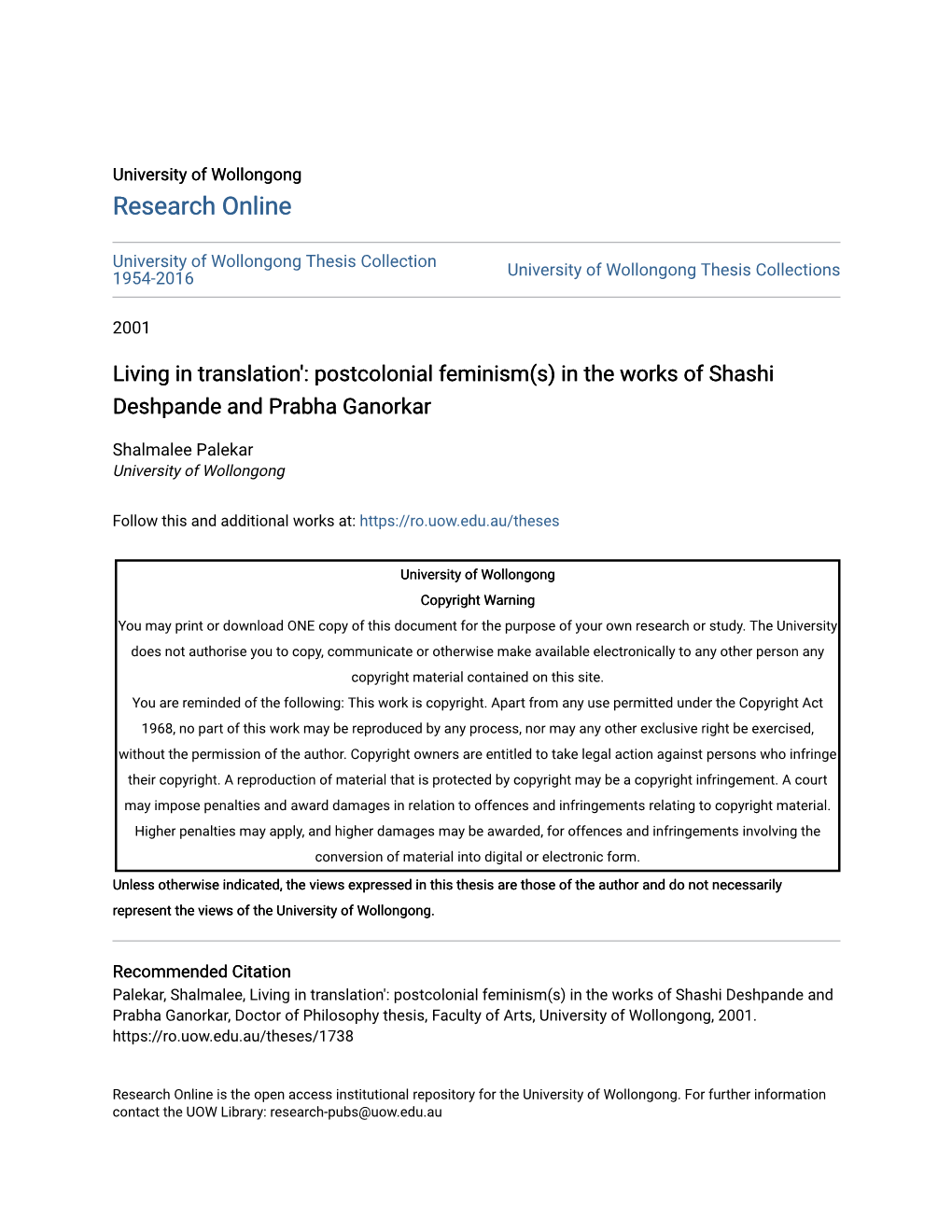 Postcolonial Feminism(S) in the Works of Shashi Deshpande and Prabha Ganorkar