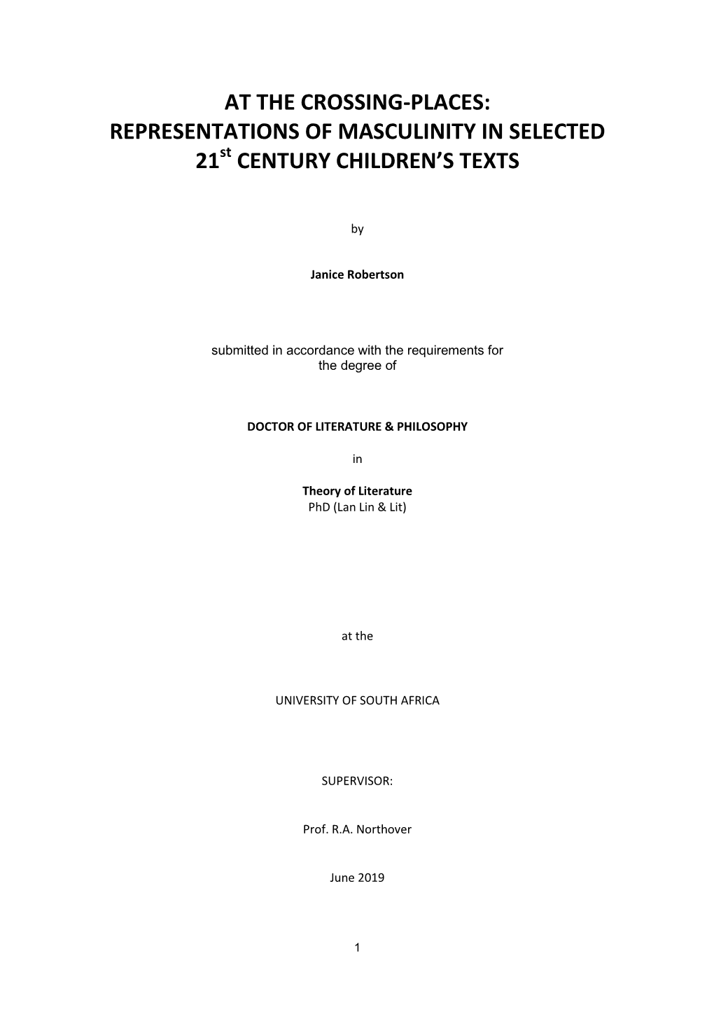 Representations of Masculinity in Selected 21 Century Children's Texts