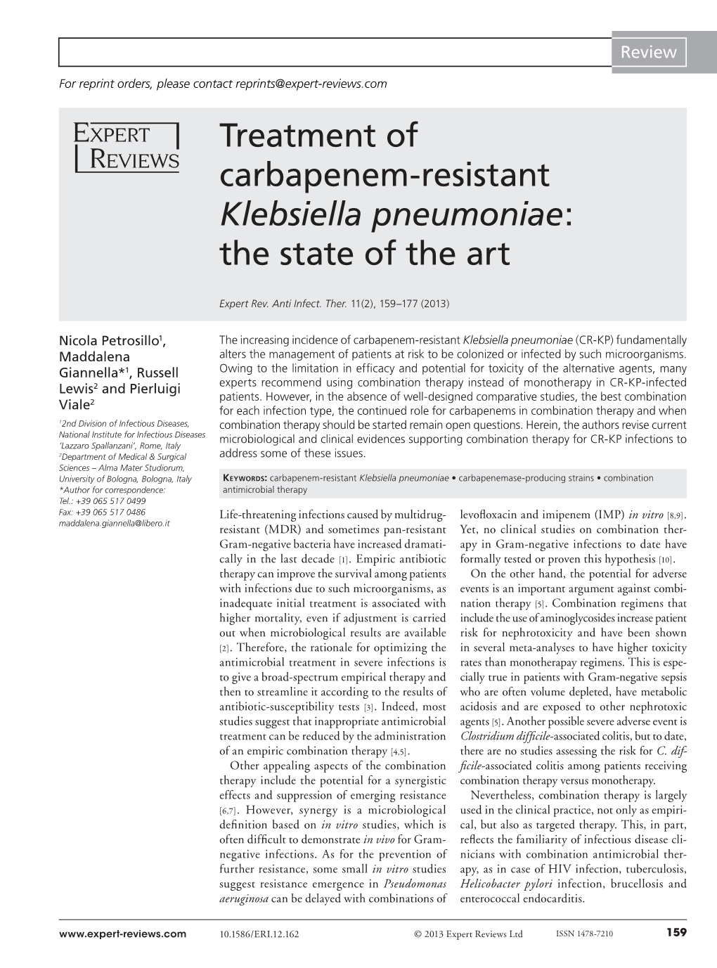 Treatment of Carbapenem-Resistant Klebsiella Pneumoniae