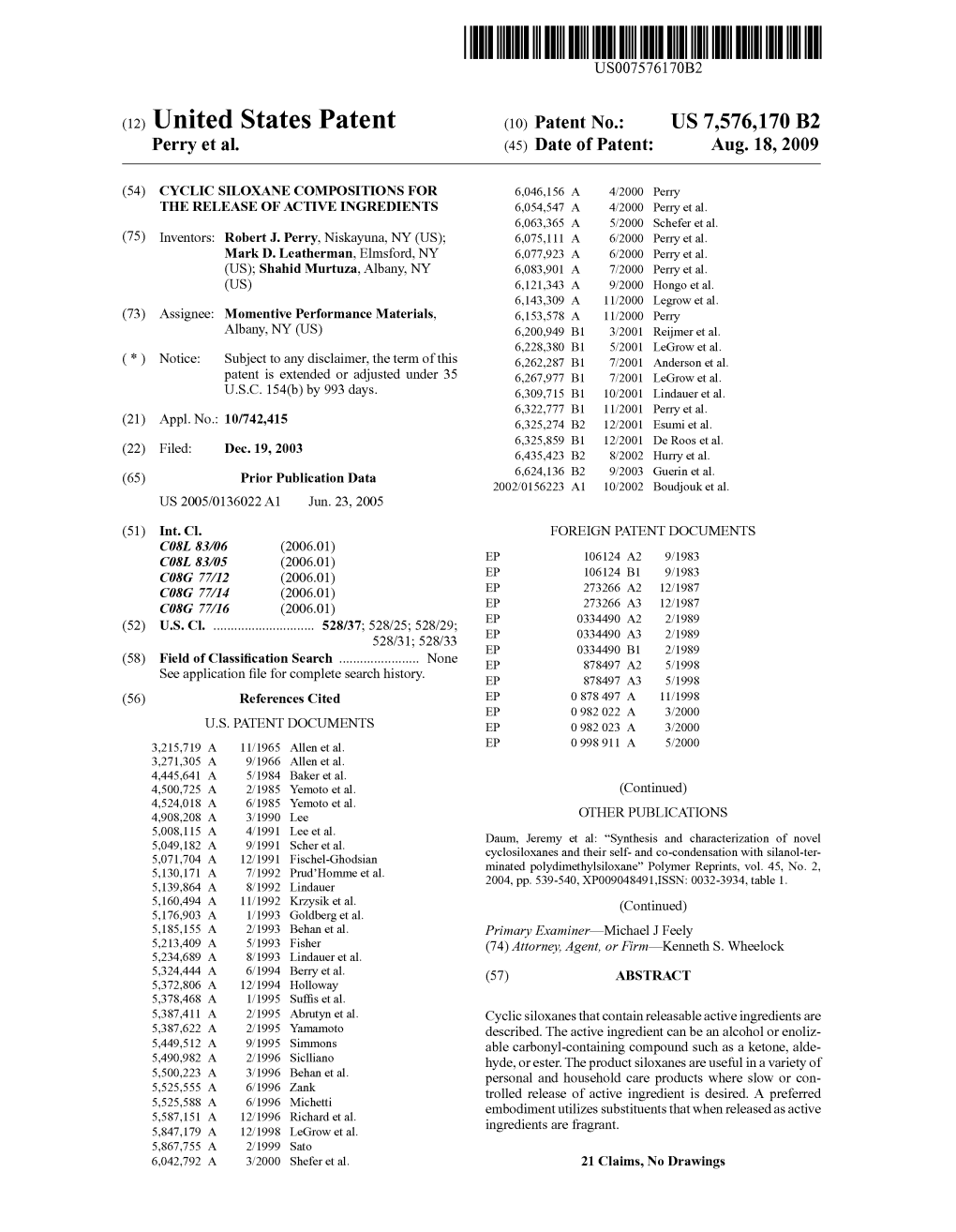 (12) United States Patent (10) Patent No.: US 7,576,170 B2 Perry Et Al