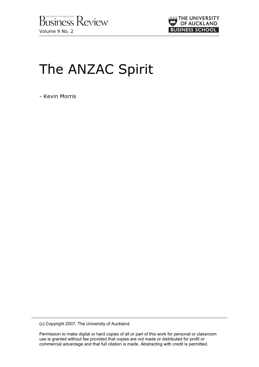 The ANZAC Spirit