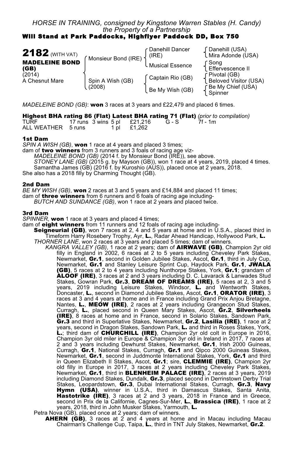 HORSE in TRAINING, Consigned by Kingstone Warren Stables (H