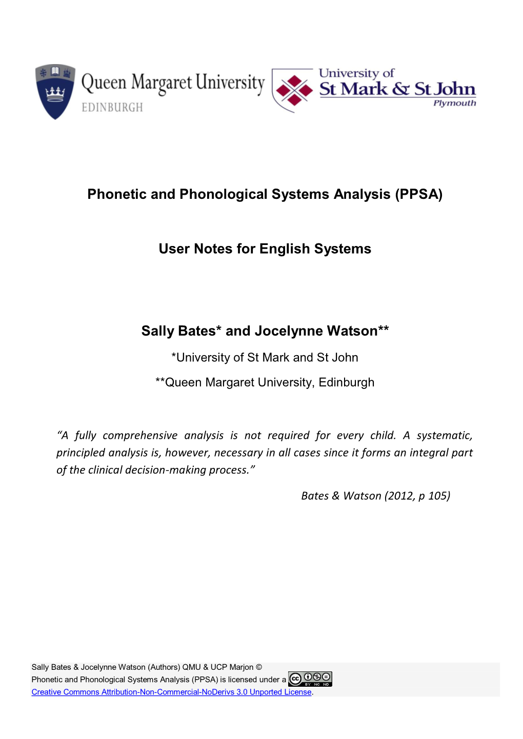 Phonetic and Phonological Systems Analysis (PPSA) User Notes For