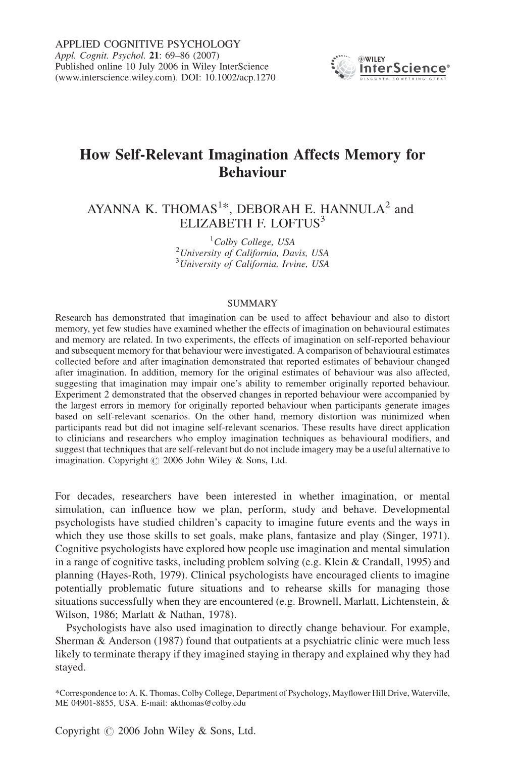 How Self-Relevant Imagination Affects Memory for Behaviour