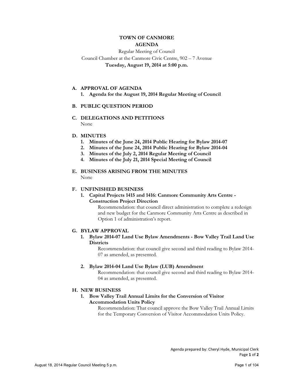 Council Agenda 2014-08-19